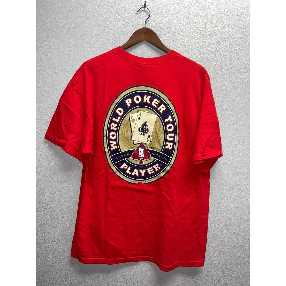 Vintage World Poker Tour Shirt Texas Hold Em Player Red Graphic Card Tee 90s XL